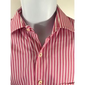 Peter Millar Seaside Finish Pink Striped Long Sleeve Shirt  M